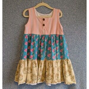 SweetHoney Boutique Girls Size 5 Spring Cotton Floral Patchwork Sleeveless Dress